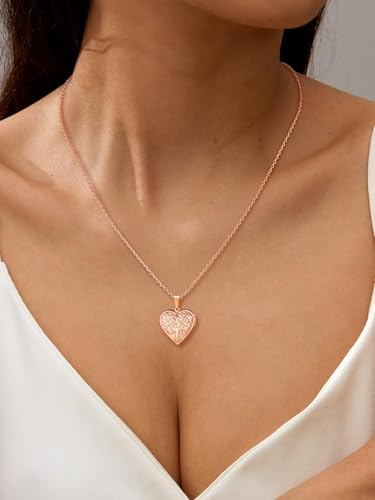 U7 Women Locket Necklace, Heart Photo Lockets Hold Picture, Gift Box Packed | Gold/Silver/Rose Locket Charm, Custom Picture and Engravement Heart Pendant, 20" Chain, Personalized Gift for Mom Wife Friend - color: 04# Rose Gold(Tree of Life)