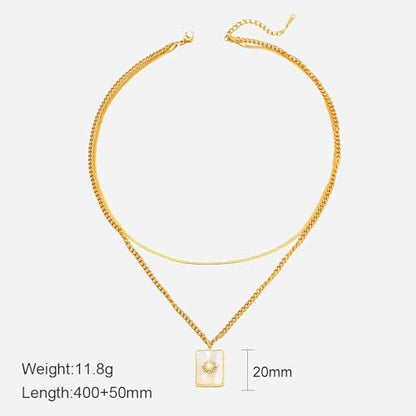 CTRLZTEAM Layered Necklaces for Women Gold Silver Snake Chain Pendant - style: Double Layer Square Shell Necklace - Gold