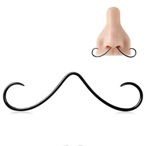 ONESING 20-30 Pcs Septum Rings 16G Septum Jewelry - Surgical Steel Piercings Horseshoe Helix Daith Smiley Tragus Lip Rings Nose Hoop Hinged Seamless Piercing Jewelry for Women Men - color: Black-Mustache -16G