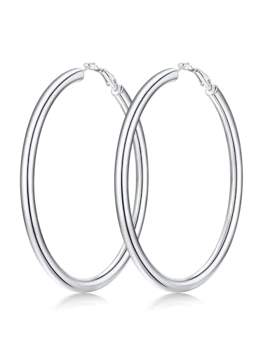 FaithHeart Silver/Black/Gold Stainless Steel Chunky Hoop Earrings for Women | Hypoallergenic Lightweight Hoop Earrings, Trendy Statement Thick Hoop, 20/30/40/50/60/70/80mm - color: Silver, size: 80mm