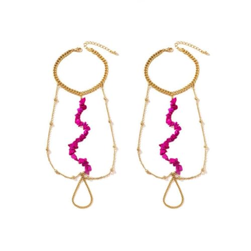 Pink Stone Barefoot Sandal Anklet for Women Round Ball Beaded Link Chain Anklet with Toe Ring Adjustable Summer Beach Fashion Foot Jewelry