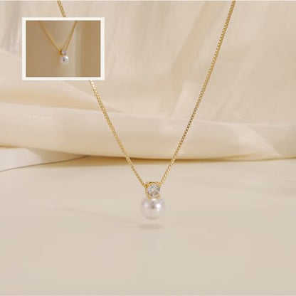 Pearl Necklaces for Women,Dainty Gold Pendant Necklaces Waterproof Jewelry | 14K Gold Plated Pearl Necklaces,Dainty Elegant Wedding Necklace,Small Cute Adjustable Minimalist Necklace,Non Tarnish Jewelry - color: GOLD-6