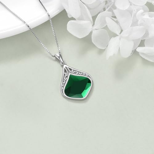 YAFEINI Teardrop Necklace Sterling Silver Filigree Irish Pendant Necklace Natural Stone Moonstone/Lapis Lazuli/Larimar/Moss Agate Necklace Jewelry - color: Emerald stone necklace