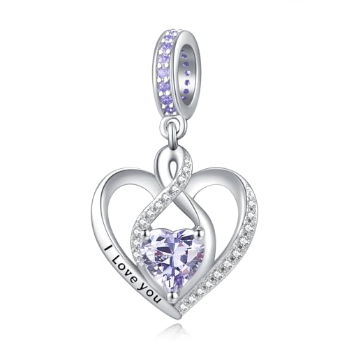 Heart Birthstone Charms for Bracelets, 925 Sterling Silver Women Bead Charms for Charm Bracelets Necklace, Mother's Day Birthday Anniversary Jewelry Gifts for Wife Mom Grandma Daughter - style: Dangle - June - Alexandrite