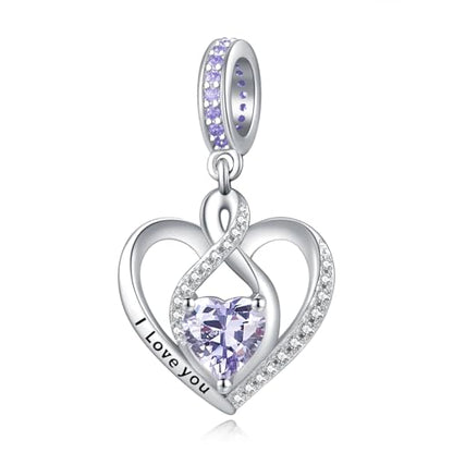 Heart Birthstone Charms for Bracelets, 925 Sterling Silver Women Bead Charms for Charm Bracelets Necklace, Mother's Day Birthday Anniversary Jewelry Gifts for Wife Mom Grandma Daughter - style: Dangle - June - Alexandrite