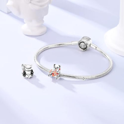 Hapour 925 Sterling Silver Charms for Bracelet Necklace Dangle Pendant Bead | Bear Charm, Elephant Zebra Cat Dream catcher Family Birthday European Jewelry Charm, For Women Mom - color: Cat holding a Koi