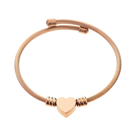 kelistom 316L Stainless Steel Love Heart Charm Bracelet for Women Romantic Gift Silver/Rose/18k Gold Plated OT Clasp Bracelets - color: heart cuff-rose gold