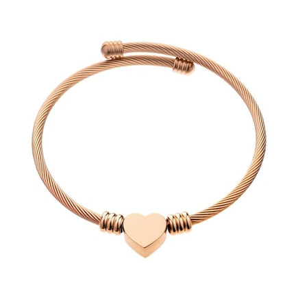 kelistom 316L Stainless Steel Love Heart Charm Bracelet for Women Romantic Gift Silver/Rose/18k Gold Plated OT Clasp Bracelets - color: heart cuff-rose gold