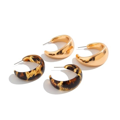 Chunky Hoop Earrings for Women Thick Open Resin Hoops Earrings Fashion Jewelry for Women - style: Style-A