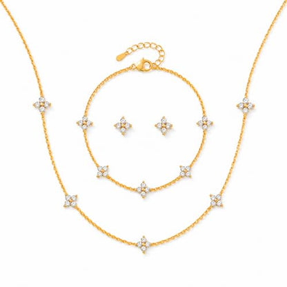 KSF CZ Clover Jewelry Set for Women Necklace Bracelet Earrings Birthday Gift - color: Gold-Clover