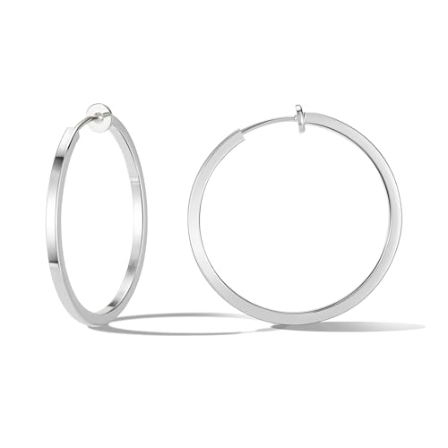 Clip On Hoop Earrings For Women No Piercing Earrrings Spring Hoops for Non-Pierced Ears - color: 3.5cm/1.37"-silver
