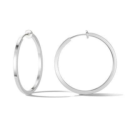 Clip On Hoop Earrings For Women No Piercing Earrrings Spring Hoops for Non-Pierced Ears - color: 3.5cm/1.37"-silver