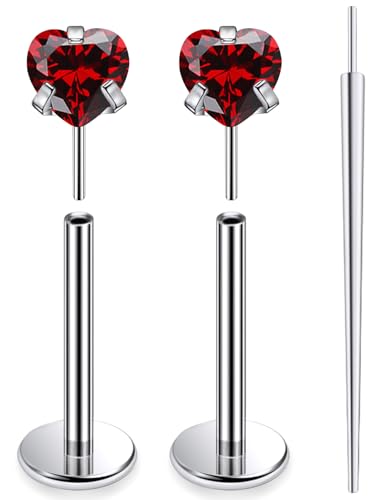 20G 18G 16G F136 Titanium Threadless Flat Back Earrings Nose Studs Tragus Forward Helix Conch Cartilage Lobe Earrings Medusa Labret Snake Bite Monroe Lip Ring Piercing Jewelry For Women Men - color: Red, size: 18G-10MM Bar-CZ 3MM