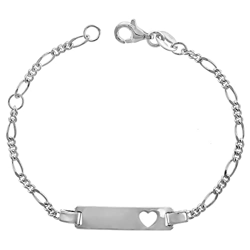 Tiny Sterling Silver ID Bracelets for Small Women Teens Fits Wrist Sizes 5-6 inch - style: Square Plaque Heart cut out