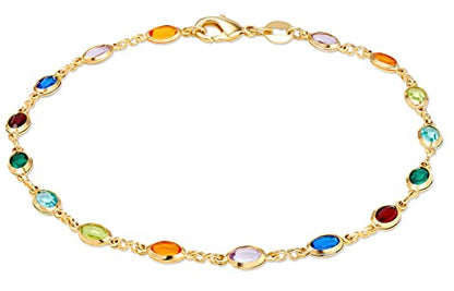 Barzel 18K Gold Plated Gold and Multi Color Crystal Baguette Anklet - color: Multicolor Dark Oval