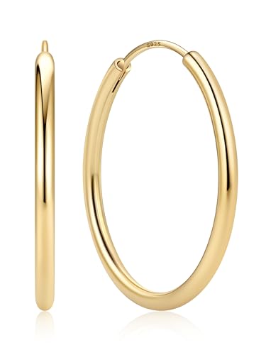 ChicSilver 925 Sterling Silver Hoop Earrings for Women Hypoallergenic, Lightweight Large Gold Plated Silver Hoop Earrings, Endless Hoops Earring 20/30/40/50/60/70MM - color: A. High Polished Gold, size: 30mm