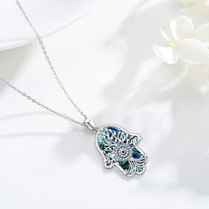 Hamsa Necklace 925 Sterling Silver Evil Eye/Lotus Flower/Star of David/Chai/Yin Yang Hamsa Hand Pendant Jewelry Hand of Fatima Gifts for Women - style: Evil Eye Hamsa