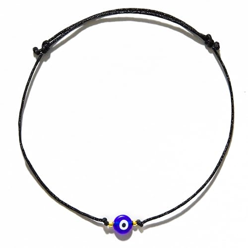Zeytin 2pc Evil Eye Anklet Set for Women, Boho Ankle Bracelet | Turkish evil eye, blue glass bead, black parachute cord, 6-13 inch fit, gold plated stoppers, beach anklet, festival jewelry