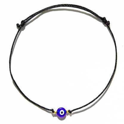 Zeytin 2pc Evil Eye Anklet Set for Women, Boho Ankle Bracelet | Turkish evil eye, blue glass bead, black parachute cord, 6-13 inch fit, gold plated stoppers, beach anklet, festival jewelry