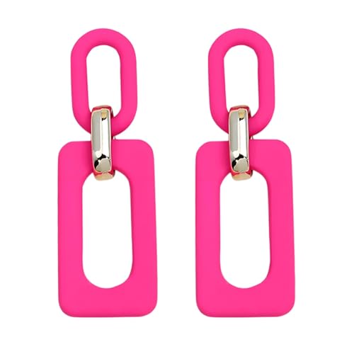 Geometric Square Earrings for Women Lightweight Colorful Color Block Acrylic Chunky Geometric Rectangle Oval Link Chain Statement Earring - style: Rose Red Rectangle