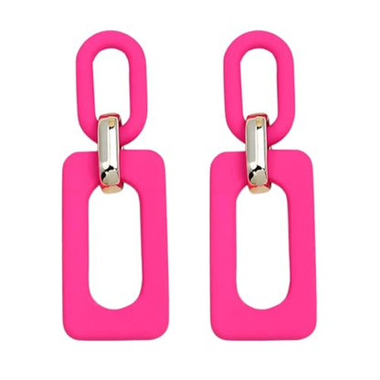 Geometric Square Earrings for Women Lightweight Colorful Color Block Acrylic Chunky Geometric Rectangle Oval Link Chain Statement Earring - style: Rose Red Rectangle