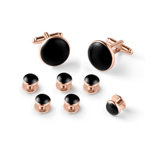 Men's Cufflinks & Tuxedo Studs Set - 316L Stainless Steel Formal Wedding Jewelry, Groomsmen Gift Set with Gift Box - color: 8pcs Black Rose Gold