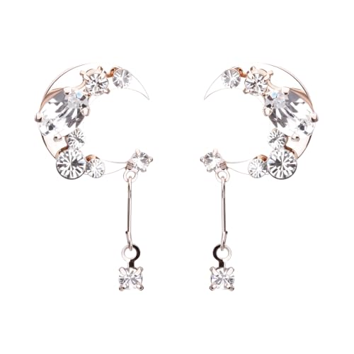 LOKUMI Preciosa Crystal Crescent Earrings | Nickel-Free Hypoallergenic Bijou Earrings | 24K Gold, 18K Pink Gold & Silver Plated, 4 Colors tp-60 - color: 18K Pink Gold Plated & Crystal