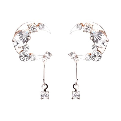 LOKUMI Preciosa Crystal Crescent Earrings | Nickel-Free Hypoallergenic Bijou Earrings | 24K Gold, 18K Pink Gold & Silver Plated, 4 Colors tp-60 - color: 18K Pink Gold Plated & Crystal