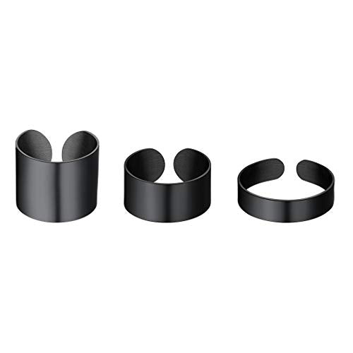 Stainless Steel Open Band Ring for Men Women 18K Gold/Black Plated Brush/Smooth Surface Rings Set Minimalist Jewelry(with Gift Box) - color: 08-Black Smooth Ring Set