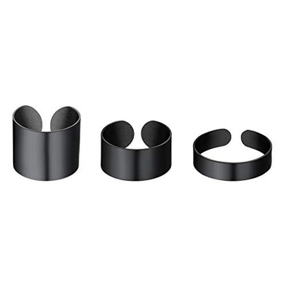 Stainless Steel Open Band Ring for Men Women 18K Gold/Black Plated Brush/Smooth Surface Rings Set Minimalist Jewelry(with Gift Box) - color: 08-Black Smooth Ring Set