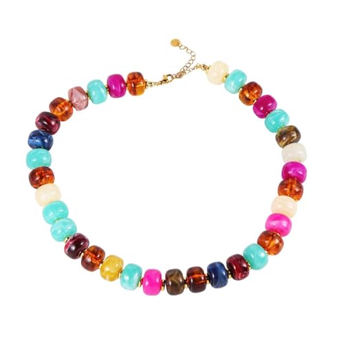 Fuqimanman2020 Resin Chunky Beaded Necklace Minimalistic Modern Statement Necklace for Women - color: A