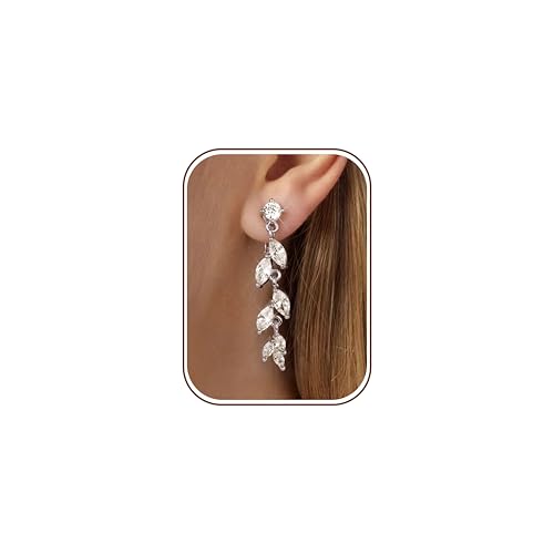 Florideco Silver Plated Clip On Earrings Wedding Dangle Earrings for Women - color: S-Short Leaves