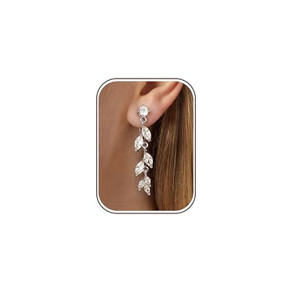 Florideco Silver Plated Clip On Earrings Wedding Dangle Earrings for Women - color: S-Short Leaves
