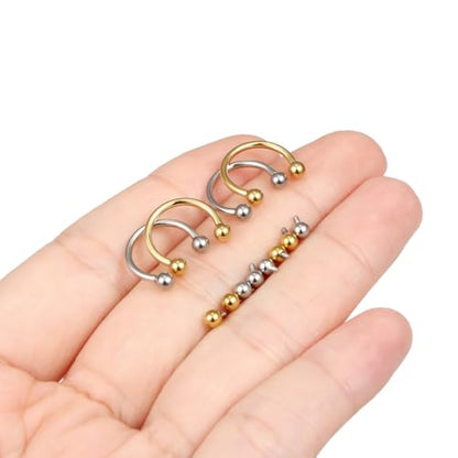 Lcolyoli 16g Septum Rings Internally Threaded Surgical Steel Septum Jewelry Lip Rings Hoop Labret Jewelry Horseshoe Earrings Daith Piercing Jewelry for Women Men - color: 16g,Inner diameter:10mm,silvertone+goldtone