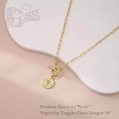 Gold Silver Necklace for Women, Dainty Cubic Zirconia Pendant | Teardrop CZ Charm, 14K Gold/Sterling Silver Plated, Adjustable Chain, Hypoallergenic & Waterproof Jewelry, Cute Trendy Gift - color: Gold-Compass/paperclip toggle chain