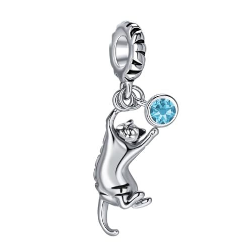 Ginger Cat Playing Tabby Dangle Charm Compatible with Pandora Charms Bracelets with CZ Birthstones for Cat Lovers Women Mother's Day - style: Mar Tabby Cat