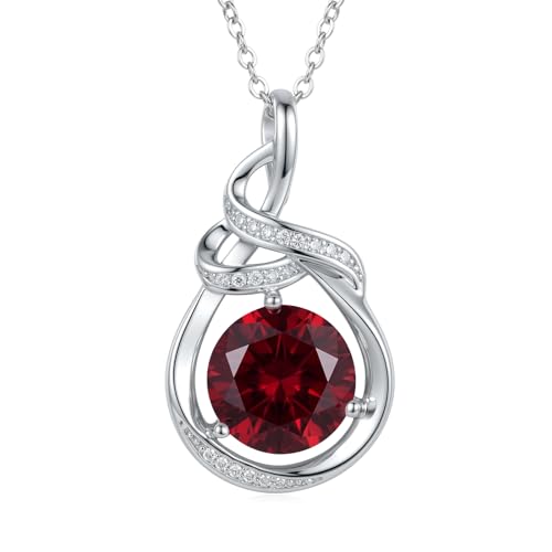 Teardrop Birthstone Necklace for Women 14K Gold/White Gold Elegant Ribbon Pendent Anniversary Love Birthday Gifts for Mom Women, 18"+2" Inches - color: White Gold-07-July Birthstone