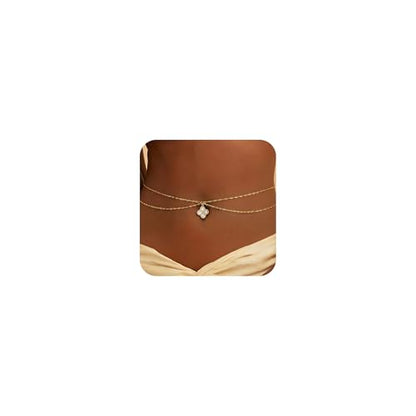 14K Gold Plated Waist Chain for Women, Layered Belly Belt Chains Beach Waist Beads Chain Waterproof Body Chain Summer Jewelry Accessories for Women - style: GD-2