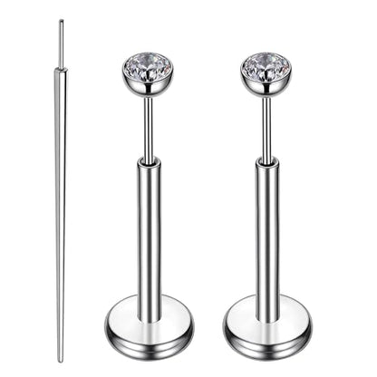 Gotumo 16G 18G 20G Flat Back Earrings Stud Titanium Threadless Nose Rings Tragus Labret Cartilage Lip Medusa Conch Body Piercing Jewelry Hypoallergenic for Women Men - color: Silver, size: 16G Bar Lengths 8mm & CZ 2mm
