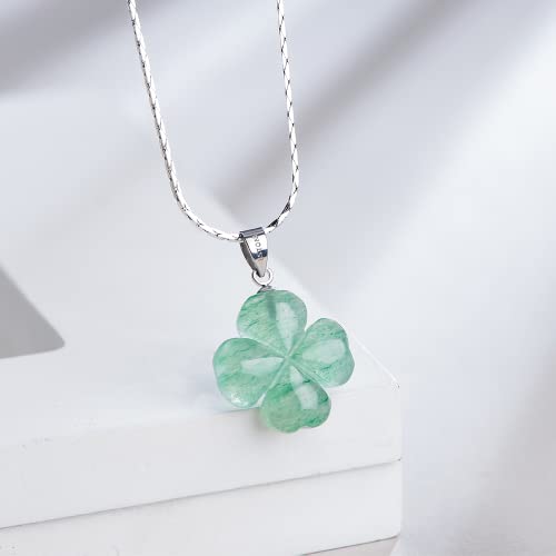 iSTONE 925 Sterling Silver Natural Crytral for Womens Pendant Necklace, Gemstone Birthstone with 17.8" Silver Chain Ladies - color: Green Four Leaf Clover