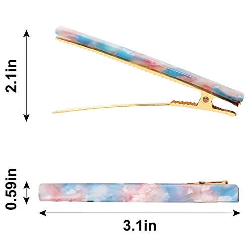 Cobahom 6 Pcs 3.15 Inch Duckbill Hair Clips, Cellulose Acetate Hair Clip | Metal Duck Teeth Hair Pins for Women, Chic Tortoise Shell Hair Barrettes for Thin Thick Hair (3 White & 3 Blue-Pink) - color: 3 White & 3 Blue-Pink