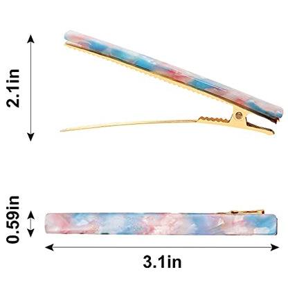 Cobahom 6 Pcs 3.15 Inch Duckbill Hair Clips, Cellulose Acetate Hair Clip | Metal Duck Teeth Hair Pins for Women, Chic Tortoise Shell Hair Barrettes for Thin Thick Hair (3 White & 3 Blue-Pink) - color: 3 White & 3 Blue-Pink