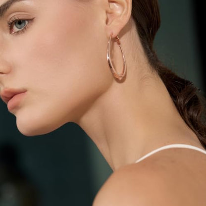 Lightweight Oval Hoop Earrings for Women - 14K Gold Plated, Rose Gold Plated and Sterling Silver Plated Large Oblong Hoop Earrings for Women Statement Jewelry Gift - color: silver