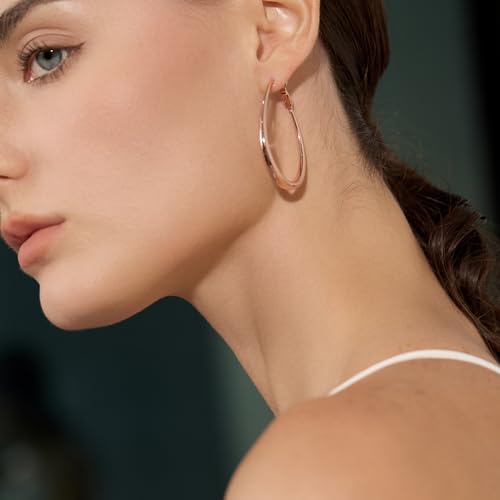 Lightweight Oval Hoop Earrings for Women - 14K Gold Plated, Rose Gold Plated and Sterling Silver Plated Large Oblong Hoop Earrings for Women Statement Jewelry Gift - color: rose gold
