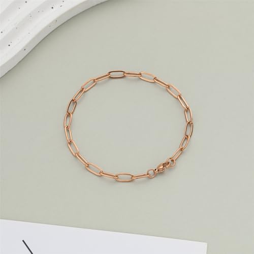 kelistom 14K Gold Filled Stainless Steel Paperclip Chain Bracelet for Women, 7.5” Rectangle Link Bracelets, Waterproof and Never Tarnish - color: rose gold