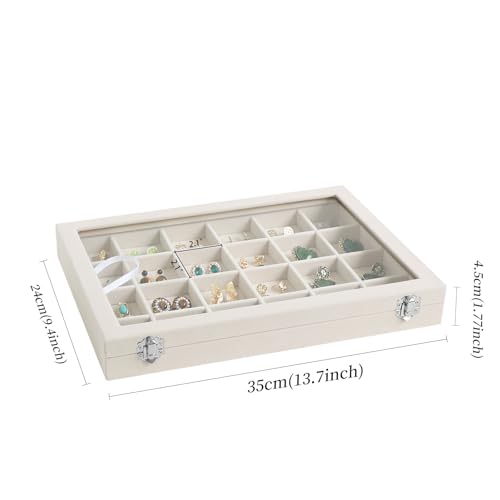 Wudygirl Jewelry Organizer Earring Holder Jewelry Tray with Lid Velvet Jewelry Box Jewelry Display Case Bracelet Earrings Ring Holder for Women Dresser (Beige 24 Grid Jewelry Tray) | 24 Grid Jewelry Organizer for Earrings, Perfect for Home Organization, J