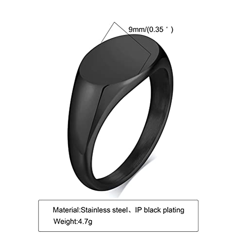 HIJONES Mens Stainless Steel Signet Ring Matte Brushed Square | Simple Statement ,Wedding Band,Polished Round - color: 9mm-Black
