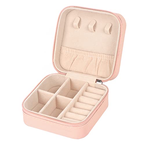 MFXIP Travel Jewelry Case Small Jewelry Box Jewelry Organizer Storage Case Portable PU Leather Mini Jewelry Travel Case for Girls Womens Earring, Necklace, Rings,Bracelets - color: Pink