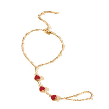 Hand Chain Bracelets for Women 14K Gold Plated Dainty Link Bracelet Bracelets Trendy Ring Bracelet Birthday Jewelry Gifts for Women - style: Red Heart