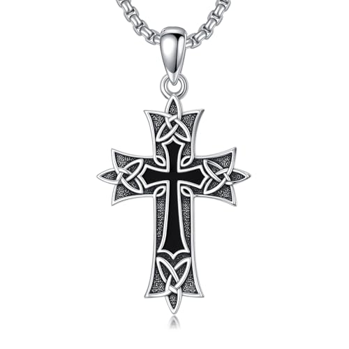 ROMANTICWORK Cross Necklace for Men 925 Sterling Silver Three Nail Cross/Atheist/Anchor/Skull Pendant Christian Protect Jewelry Birthday Gifts for Husband - color: Celtic Knot Cross